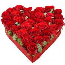 Heart-shaped Arrangement of 24 Roses in Red